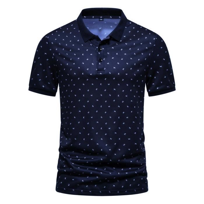 Polo casual de manga corta para hombre, corte regular, con estampado de lunares, ideal para el verano. Estampado elegante y cómodo. Color azul.