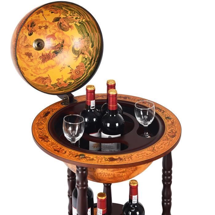DREAMADE Bar antiguo con forma de globo terráqueo, soporte para botellas, carrito de bar con ruedas, almacenamiento de vino para sala de estar, cocina, bar.