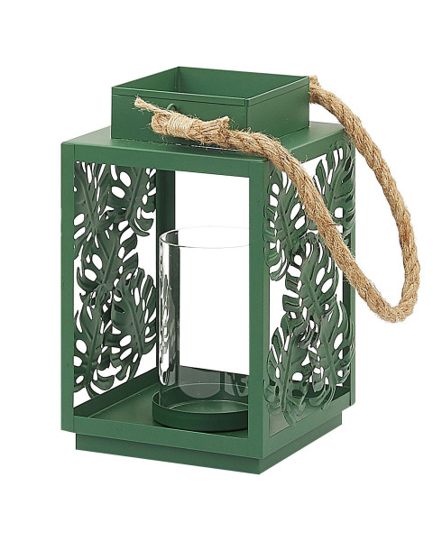 Lampion świecznik liście metalowy zielony