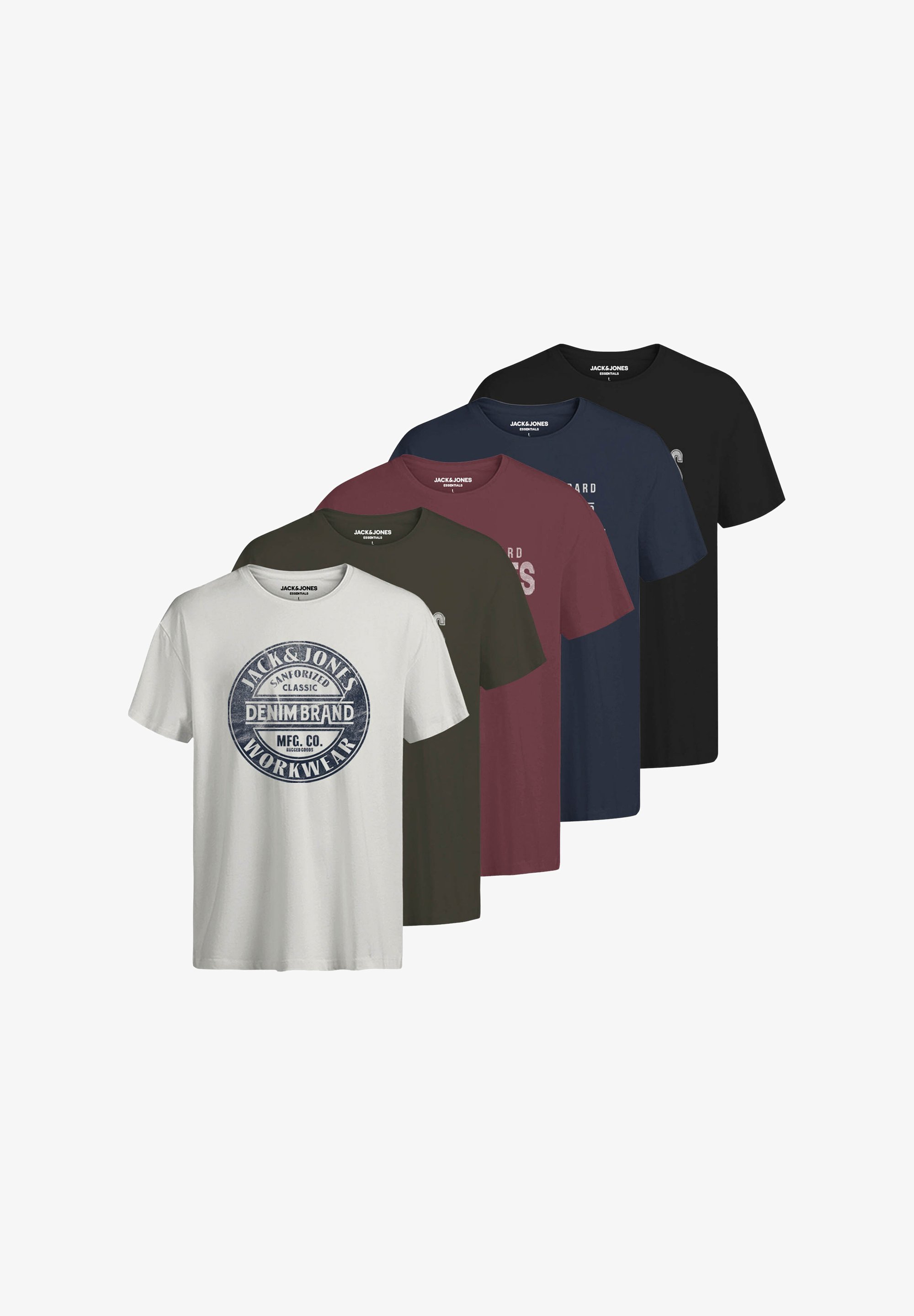Jack & Jones JEANS SS O-NECK 5-PK - Print T-shirt - vineyard wine pack:w rosin black clouddancer navyblazer