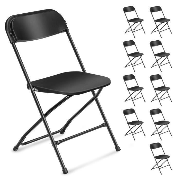 Juego de 10 sillas plegables de plástico negro, sillas plegables portátiles para jardín exterior.