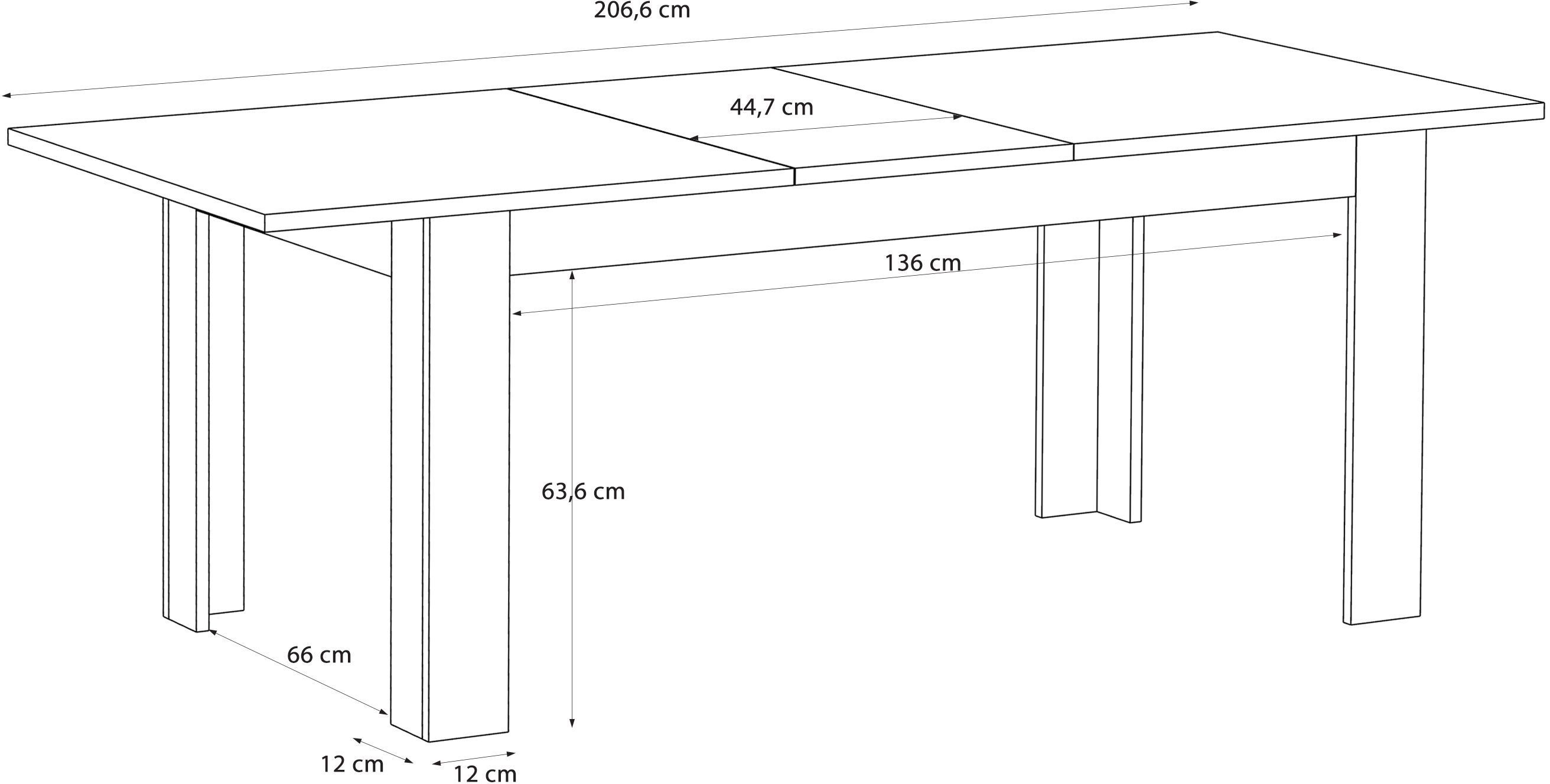 Table à manger extensible BOHOL – Noir & Bois – 8 personnes – Extension L 160 à 206,6 × P 90,2 × H 78,2 cm