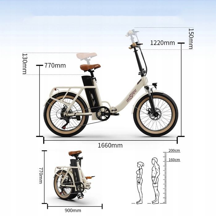 Bicicleta elétrica dobrável - ONESPORT - OT16-2 - 250W 48V 17Ah - 120KM - 20 polegadas