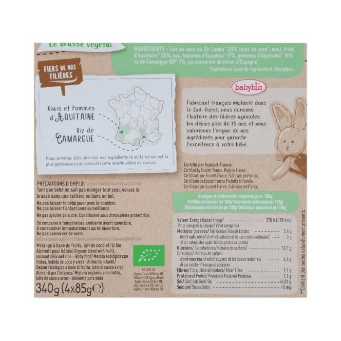Babybio Kokos-Kiwi-Banane Rührbeutel, 4 Beutel à 85 g