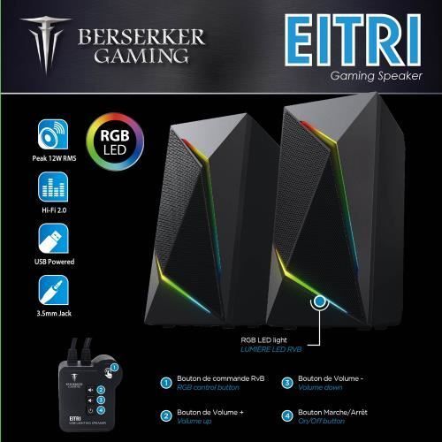 Haut Parleur Gaming 2.0 Eitri Black Illuminated - Bluetooth 6W