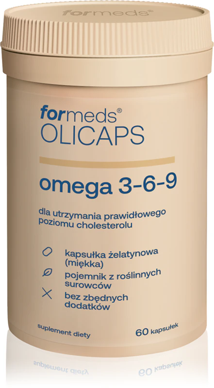 Cápsulas de suplemento alimentar Olicaps Ômega 3-6-9 para manter níveis saudáveis de colesterol.