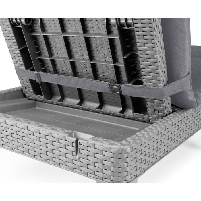 Set of 2 sun loungers - Allibert by KETER – JAIPUR – in imitation woven rattan resin – cushion – adjustable backrest – grey