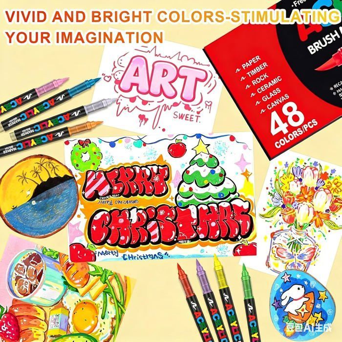 Pennarelli acrilici - Pennarelli per colorare per adulti - 48 colori - Pennarelli acrilici per colorare, calligrafia, vetro, legno, ceramica