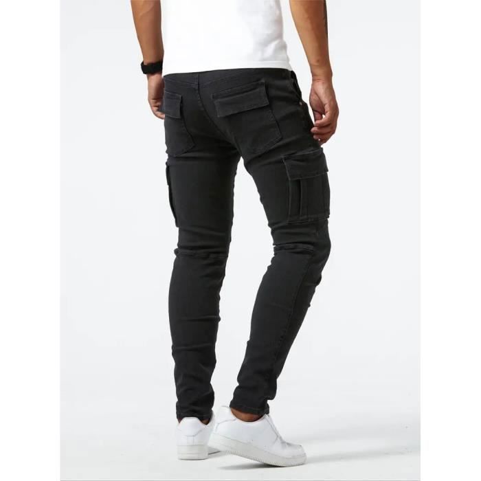 Pantalones vaqueros cargo para hombre INSFITY - Corte ajustado, multibolsillos, color negro