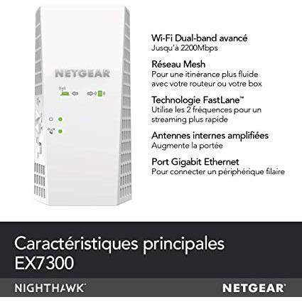 Répéteur WiFi Mesh - NETGEAR - EX7300 - AC2200 - 2.2 Gbps - Smart Roaming