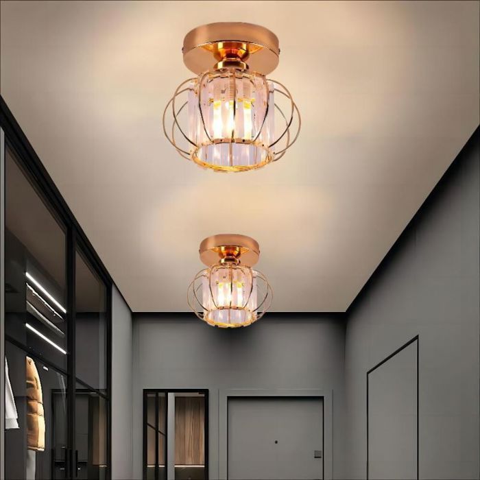 Lámpara de techo moderna de cristal WOTTES E27 LED, mini lámpara de techo tipo araña de cristal para cocina, pasillo o entrada, 1 unidad Ø18CM Oro rosa