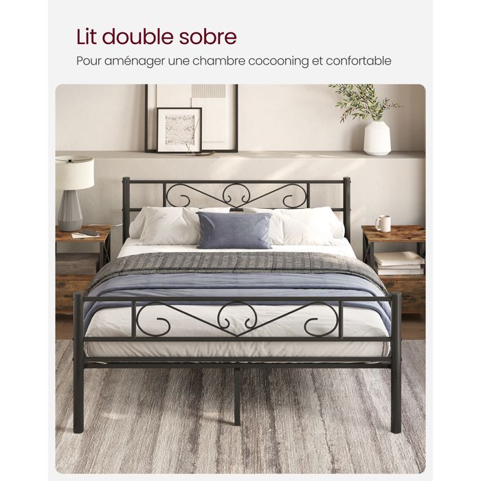 Struttura letto VASAGLE 160 x 200 con rete a doghe in metallo, letto matrimoniale, in metallo, facile da montare, per camera degli ospiti, camera dei ragazzi, nero
