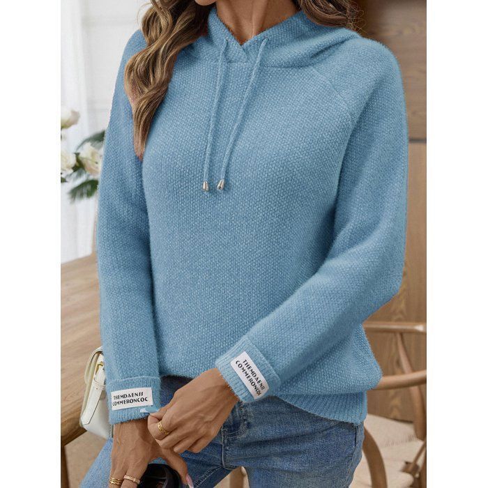 Jersey de mujer - Capucha raglán - Tejido de chenilla suave para invierno - Manga larga - Otoño/Invierno - Talla europea - Azul