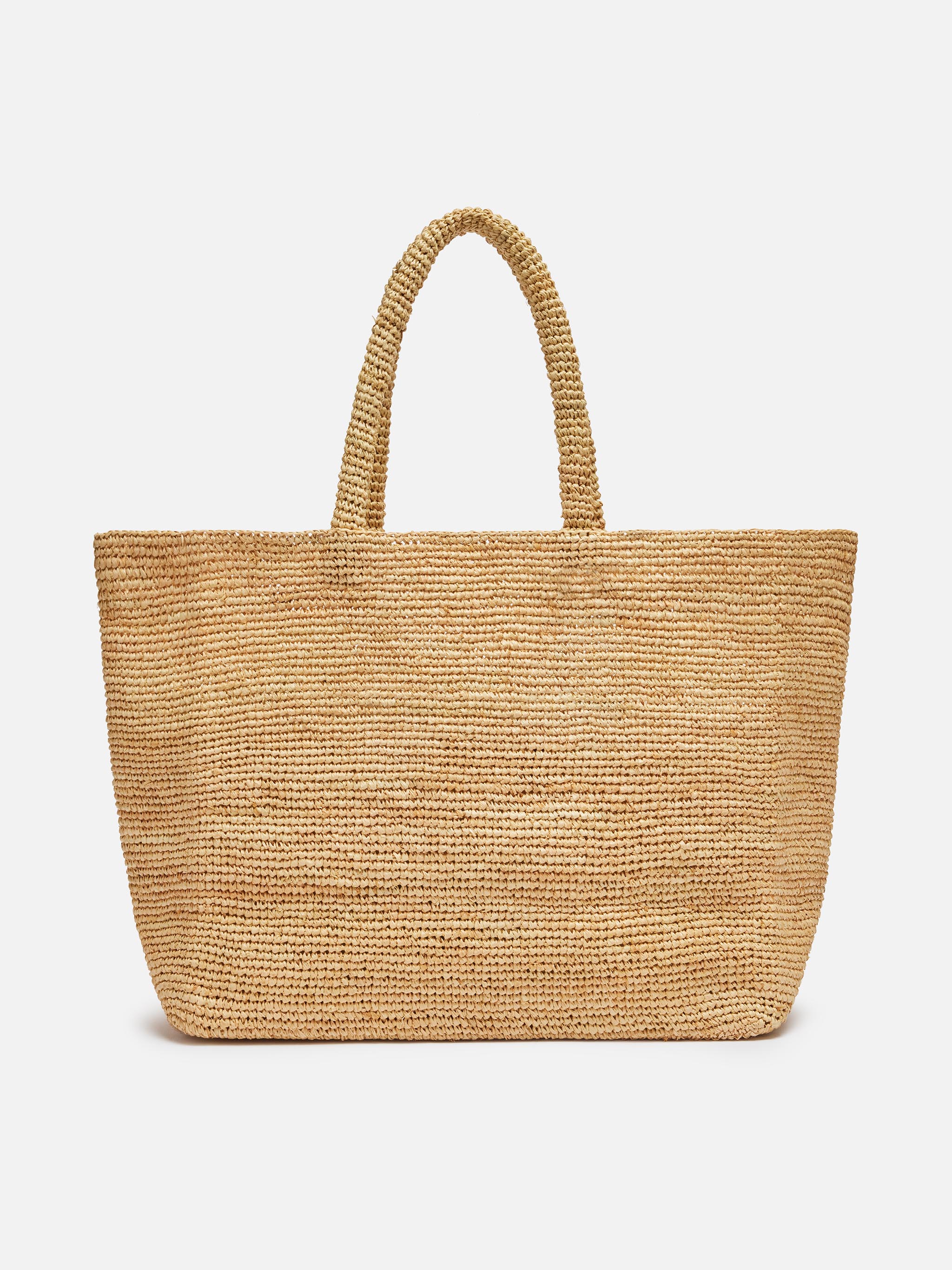 Beige raffia strandtas met katoenen binnenetui