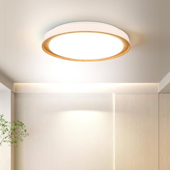 Lámpara de techo LED redonda de madera WOTTES - Ø39,5*39,5 cm - 36 W, blanco neutro - Para salón, cocina, baño, dormitorio, pasillo