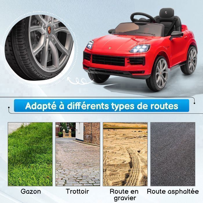 12-V-Elektroauto für Kinder mit Sound- und Lichteffekten, Porsche Cayenne – 103 x 63 x 54 cm, Rot