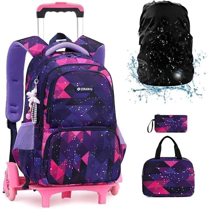 Estuche y mochila escolar con ruedas - Estuche y mochila escolar con ruedas para niñas, escuela primaria, para niños de 6 a 16 años - Ligero y práctico