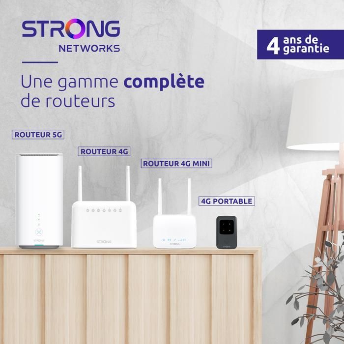STRONG - Routeur Wifi 4G+ LTE - Jusqu'à 300 Mbps 4G/Wifi - 4 x RJ45 - Hotspot Mobile - Antennes détachables SMA - Facile à Installer