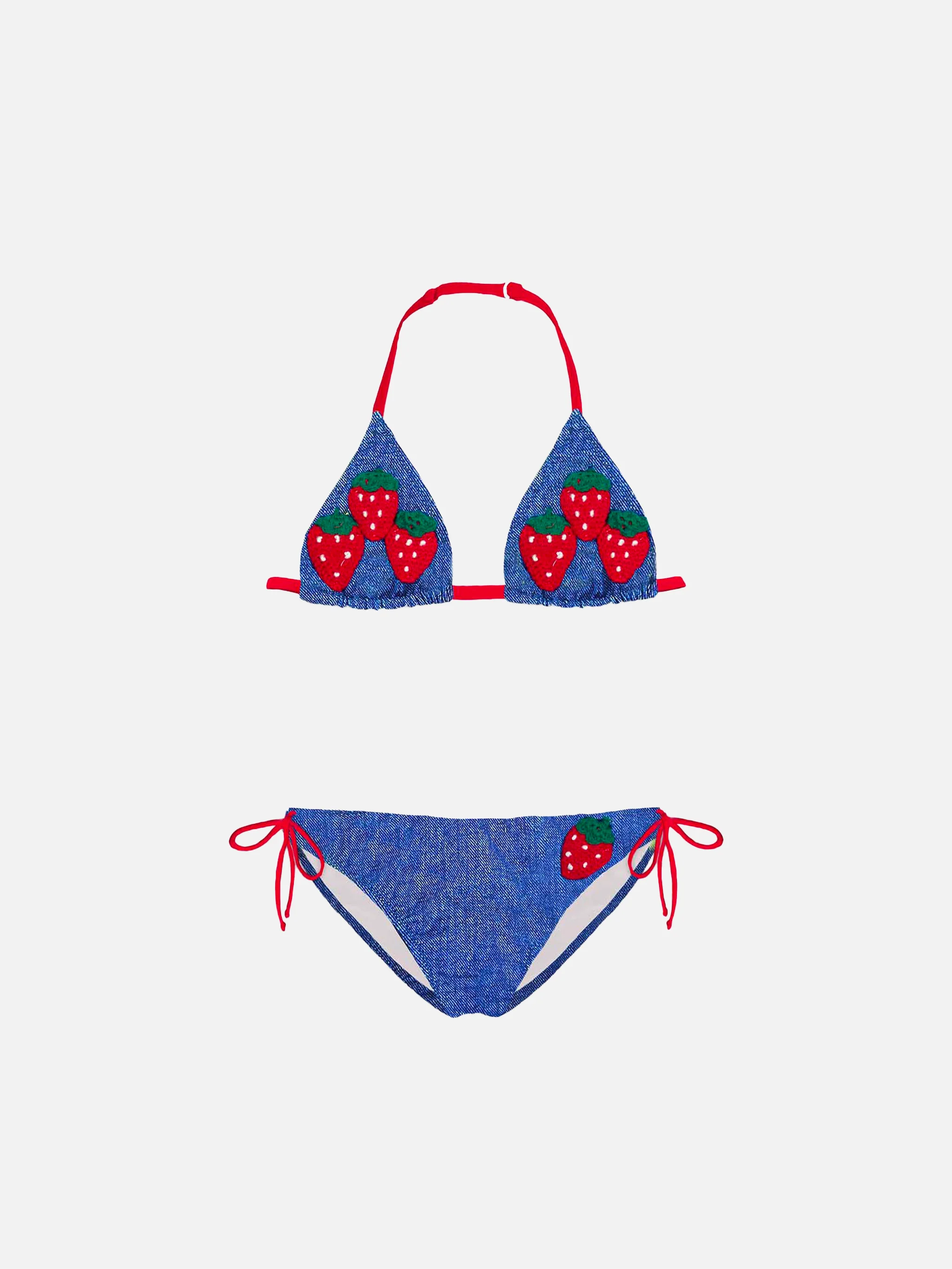 Aardbeikleurige denim bikini voor meisjes