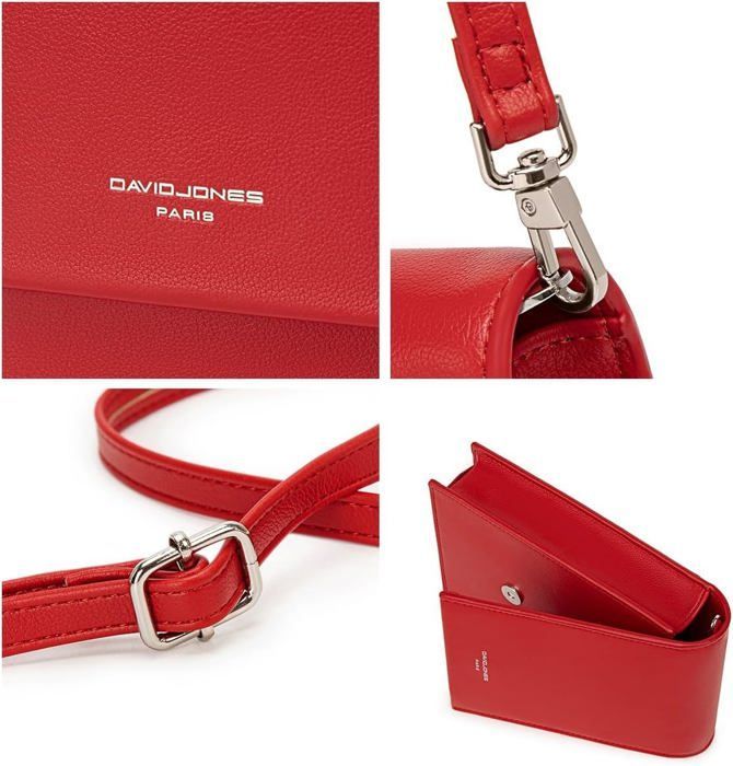 David Jones - Women's Mobile Phone Crossbody Bag - Mini Clutch Bag, Small Shoulder Bag, Faux PU Leather - Red