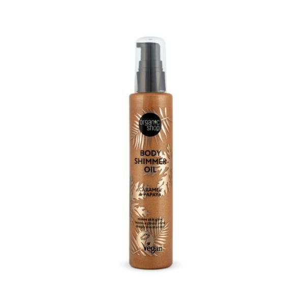 Třpytivý tělový olej Organic Shop s karamelem a papájou 100 ml