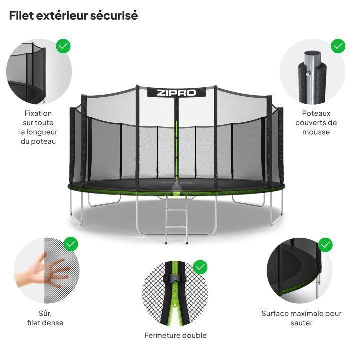 Cama elástica de jardim Zipro Jump Pro com rede de segurança e escada - 496 cm