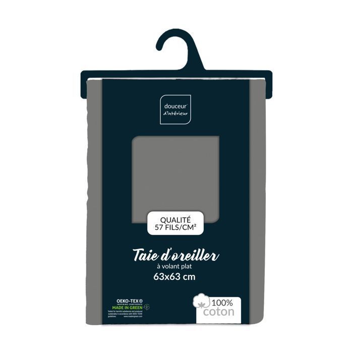 Taie d'oreiller carrée 63x63 cm - 100% coton - Anthracite