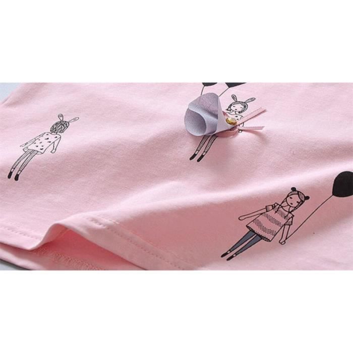 Conjunto de verano para niñas, camiseta de manga corta con volantes y pantalones, traje informal, rosa.