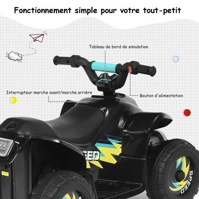 DREAMADE elektrische quad voor kinderen - Vooruit/achteruit-knop - 4 antislipwielen - Zwart