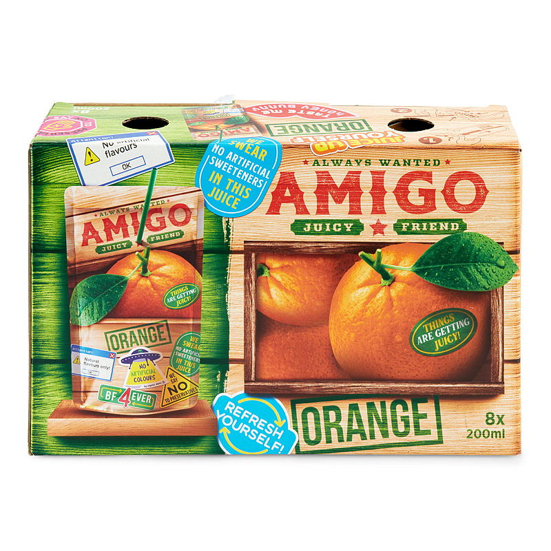 Amigo Frugtdrik 8x200 ml Amigo appelsin