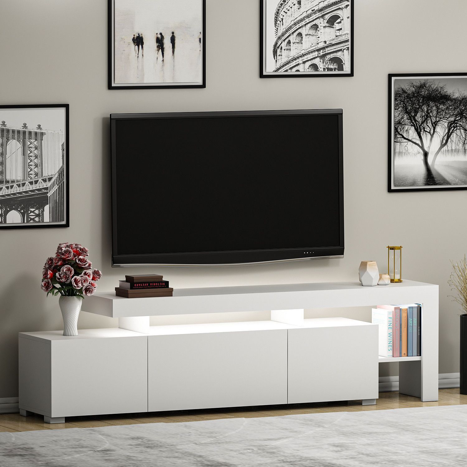 TV-Ständer mit LED-Beleuchtung - BELIZ - Weiß - 192 x 53 x 37 cm