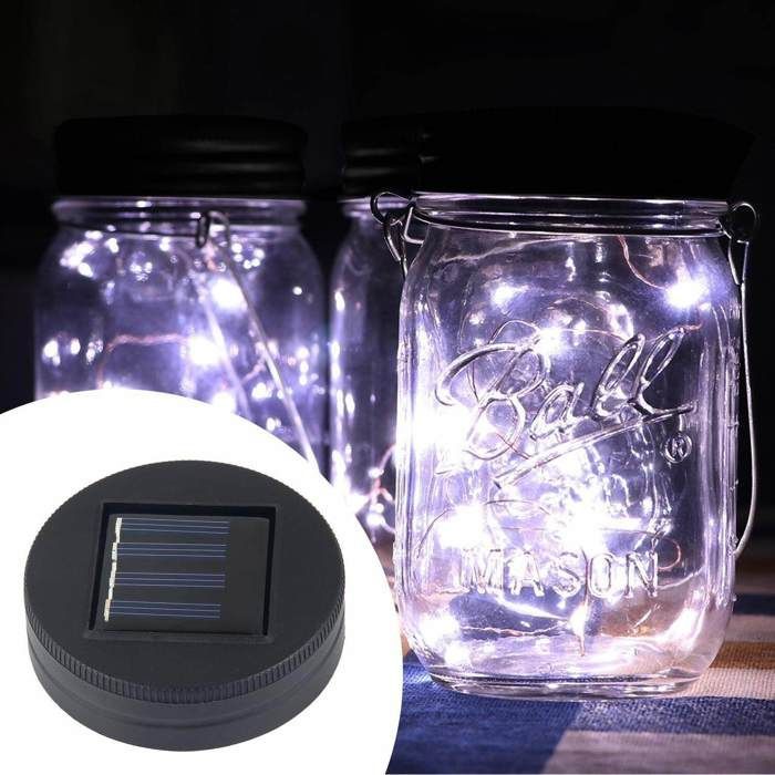 Lámpara solar para maceta Mason - Tapa con 10 LED para macetas de vidrio Mason y lámpara solar decorativa para jardín - Maceta