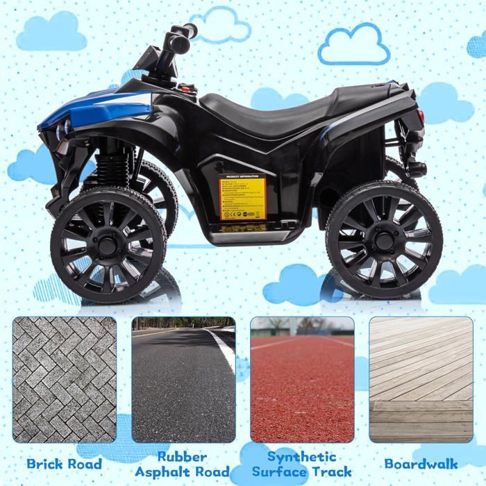 Quad Électrique Enfant, Voiture Électrique pour Enfants avec LED Et Musique,1.5-3 Km/h, Klaxon, ATV pour Enfants 3+,Bleu