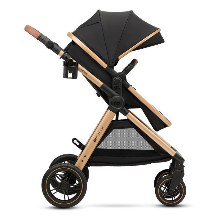 Kinderkraft ESME 2-in-1 combination stroller, foldable carrycot, travel system, shock-absorbing wheels, baby up to 25 kg, black