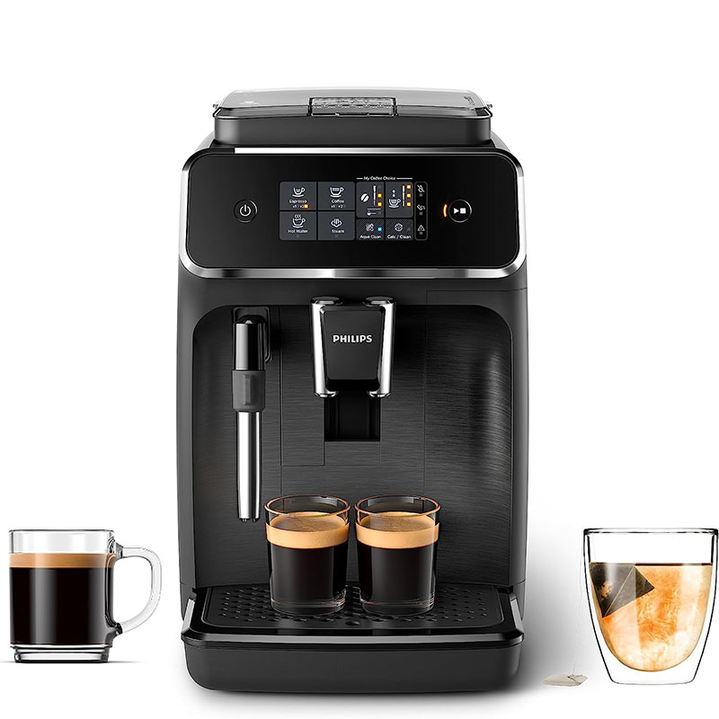 Machine à expresso entièrement automatique PHILIPS série 2200 - Mousseur à lait classique, 2 variétés de café, écran tactile intuitif, noir, (EP2220/14)