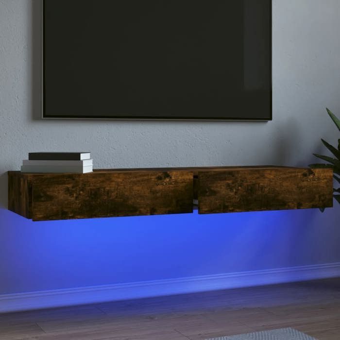 Mueble para TV vidaXL con luces LED, 2 piezas, roble ahumado, 60x35x15,5 cm, armario con luces LED, soporte para TV, mueble de pared, 842897