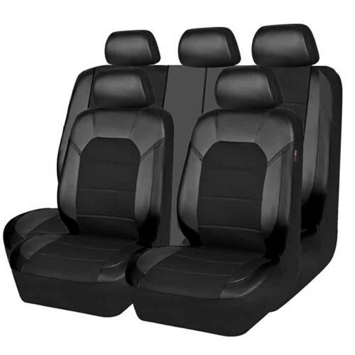 Fundas para asientos de coche - QINGQUE - Universal para 5 plazas - Piel sintética - Juego de 9 - Negro