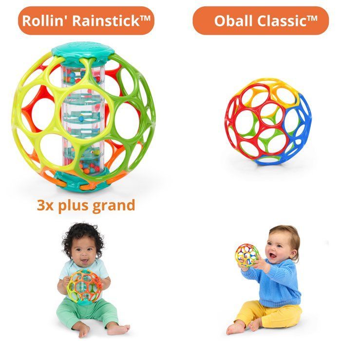 BRIGHT STARTS OBALL - Chocalho para Bebê - Pau de Chuva com Rolos - Contas Multicoloridas - Pau de Chuva - 3M+