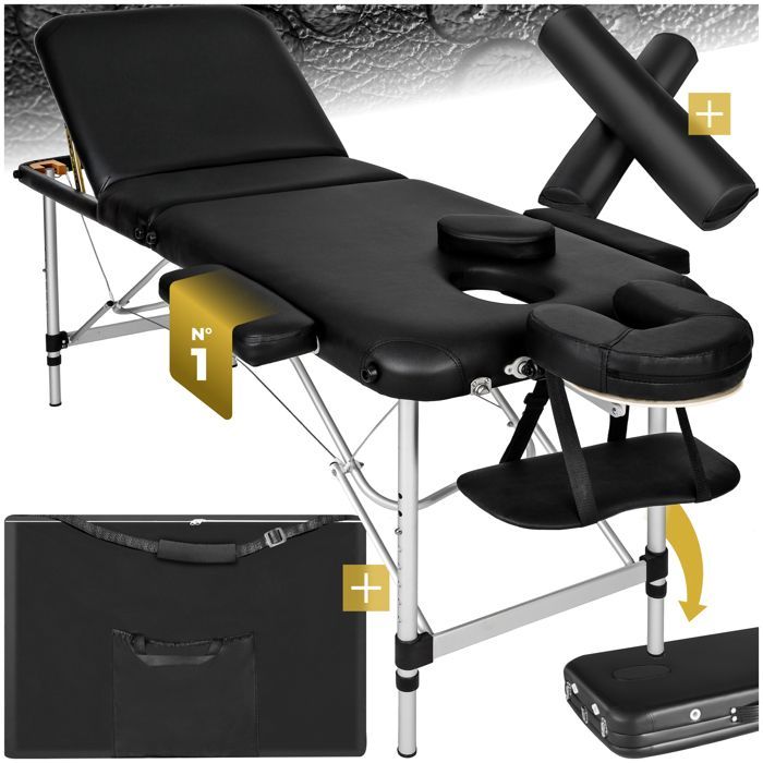 Table de massage - TECTAKE - Table de soin pliante et portable  3 zones 210 x 95 x 89 cm - Noir
