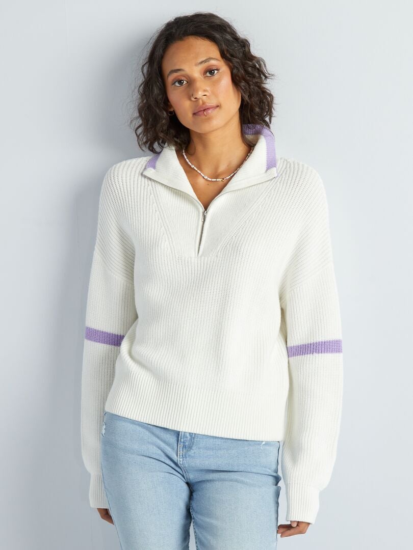 Jersey de cuello alto con cremallera - BLANCO