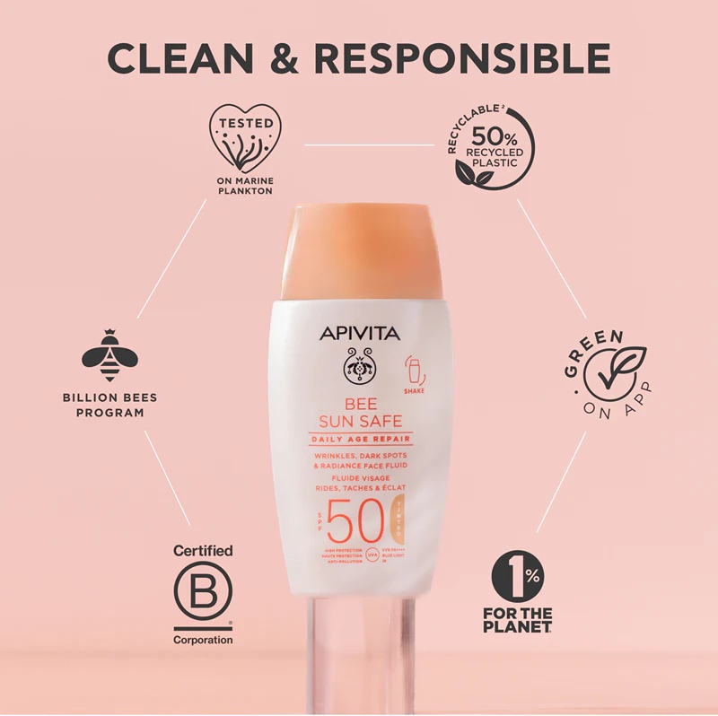 Apivita Bee Sun Safe Daily Age Repair obarvana tekočina SPF50 zaščitna krema SPF 50