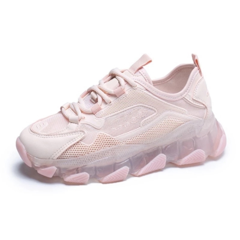 Dameplattformsneakers 2021 Mote Snøring Old Dad Sko Dame 5 cm Høye Hæler Kurv Dame Casual Sko Rosa Trenere