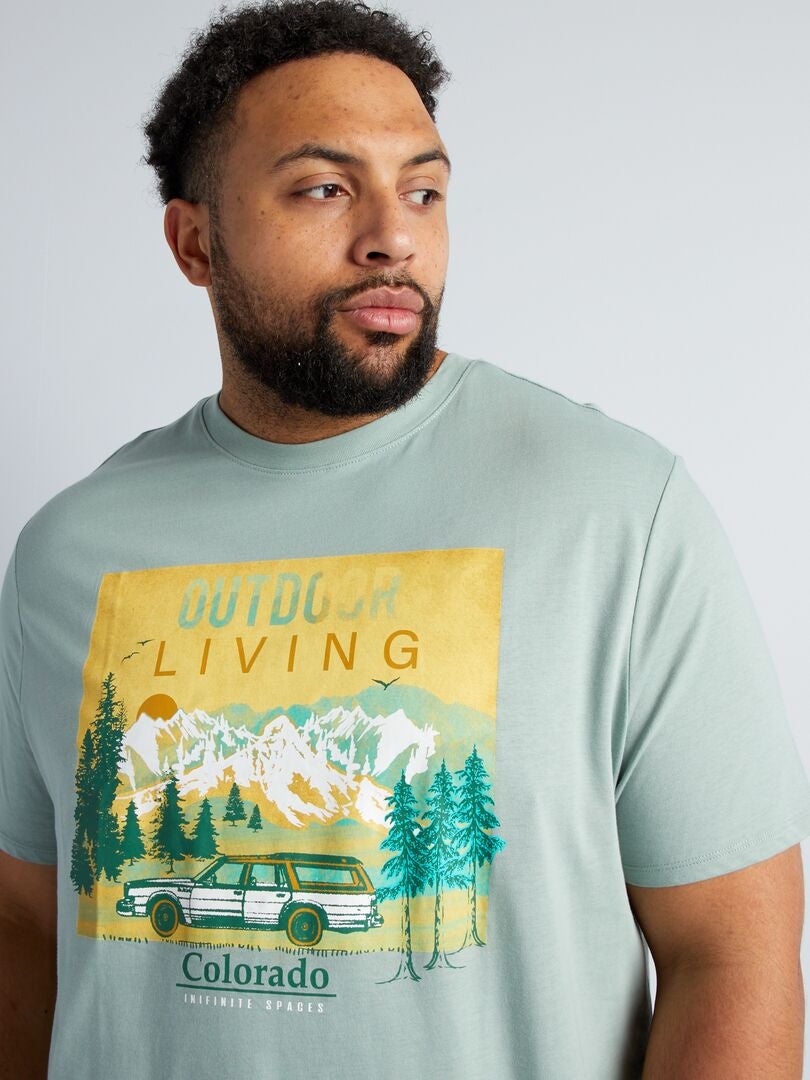 Camiseta de malha com estampa frontal - VERDE