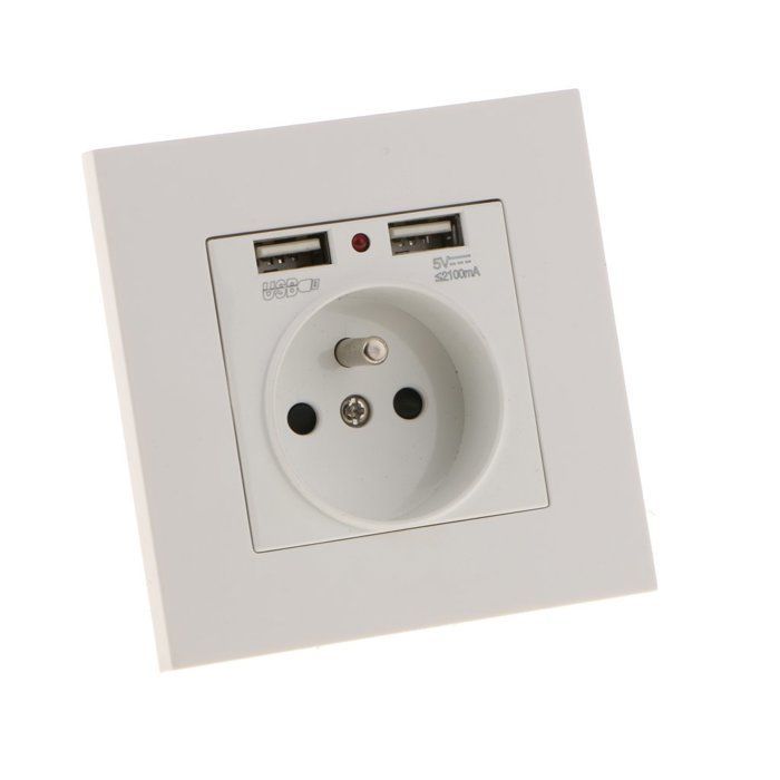 Wall Power Outlet - KCVV - Dual USB 5V/2100mA - Fire-Retardant Plastic - Easy Installation