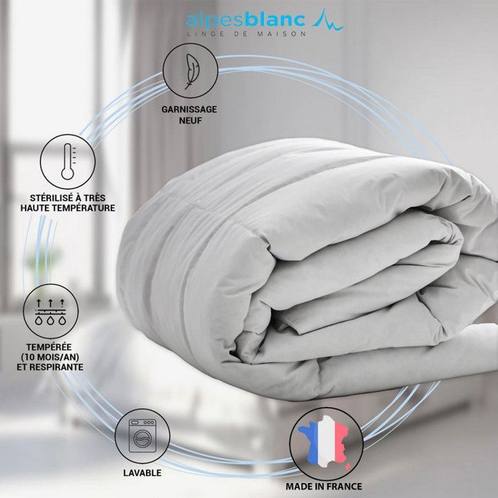 ALPES BLANC - Couette Naturelle Tempérée 90% Duvet – 220g/m² - Fabrication Française- Légère et gonflante  240x280 cm