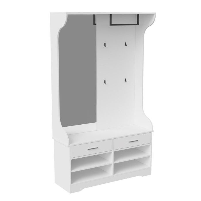 Entryway Locker - Multifunctional - Integrated Mirror - 4 Hooks - Shoe Compartment