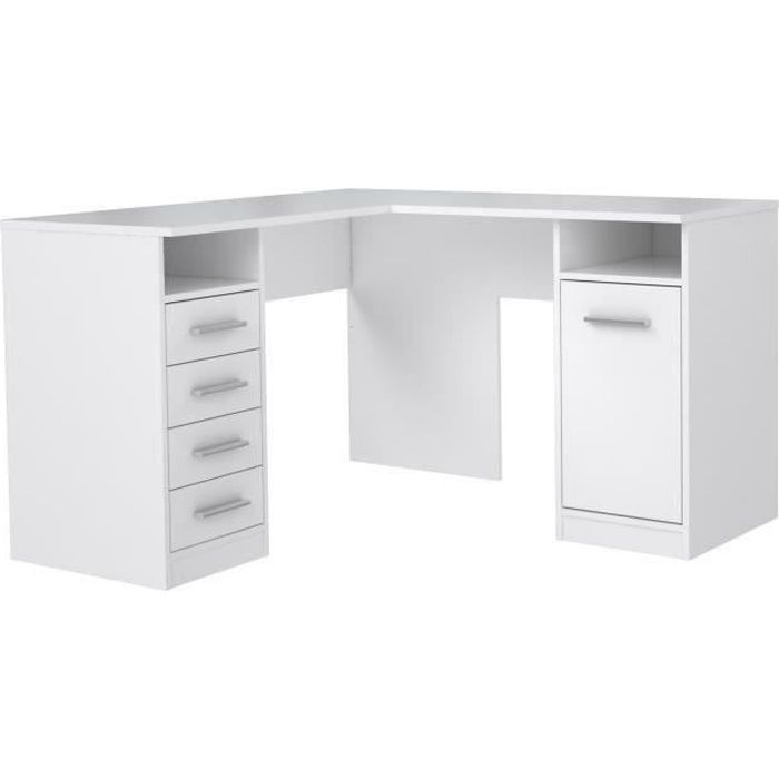 TOLEDE Corner Desk with 1 Door and 4 Drawers - White Paper Finish - W 125 x D 125 x H 75 cm