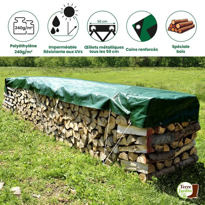 Telo protettivo per esterni TERRE JARDIN 1,5 x 6 m - Impermeabile, PE 240 g/m², Telo per legna da ardere