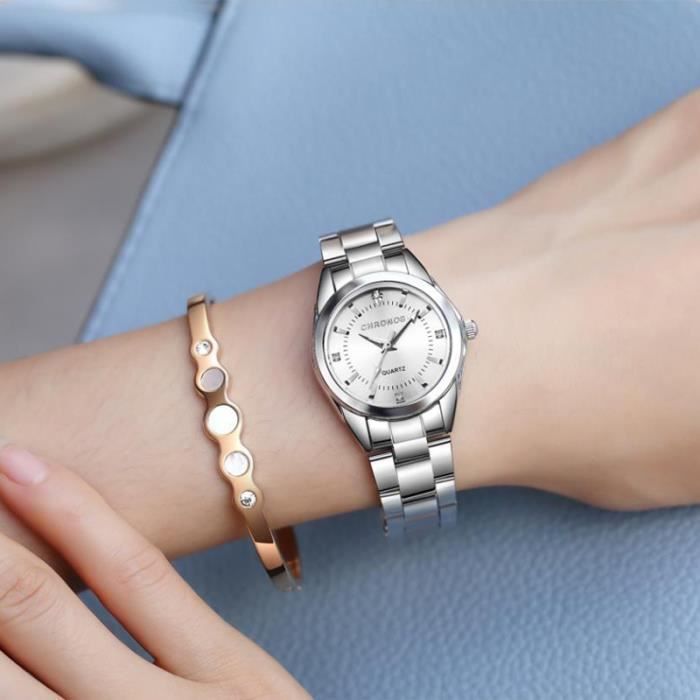 Women's quartz watch with high-quality diamonds, steel bracelet, waterproof, casual, classic, and advanced design.