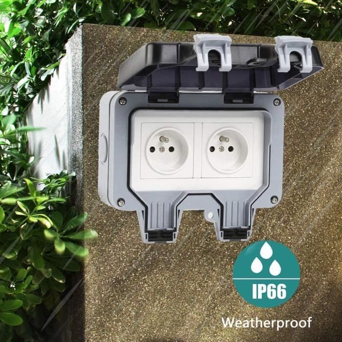 Presa elettrica doppia impermeabile per esterni IP66, presa a muro impermeabile 16A